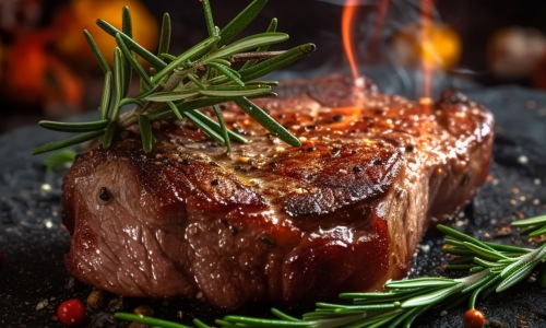 Prime Steak and Seafood Near Brady - grilled juicy steak cooking in fire created