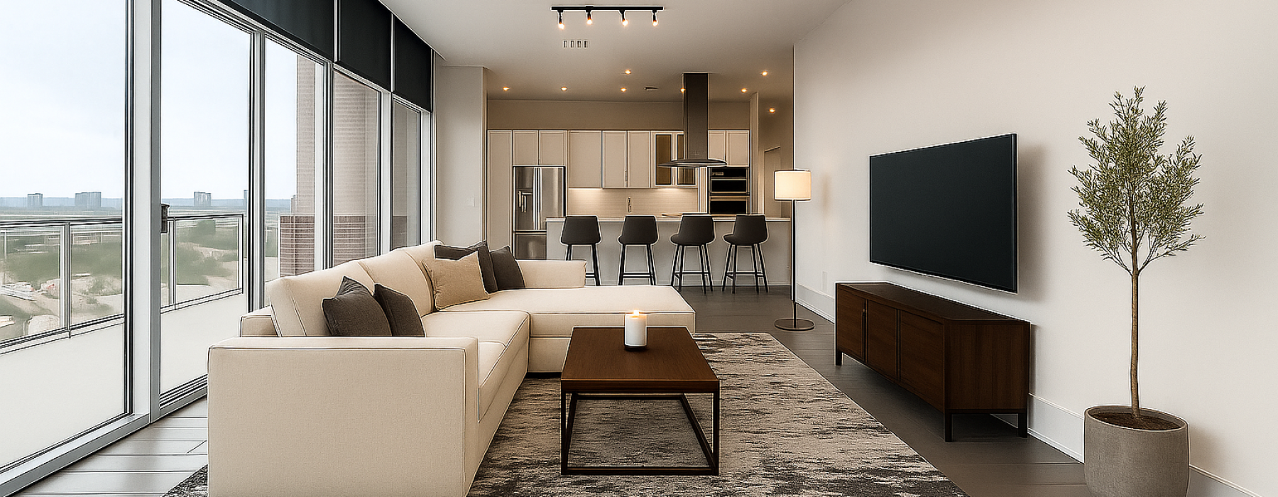 Luxury high rise aparment uptown dallas with floor to ceiling windows