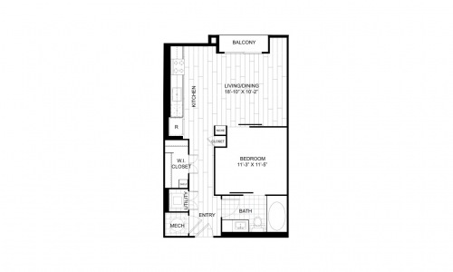 P.B2.1 studio/one bath floorplan - Luxury High-Rise Studio Apartment