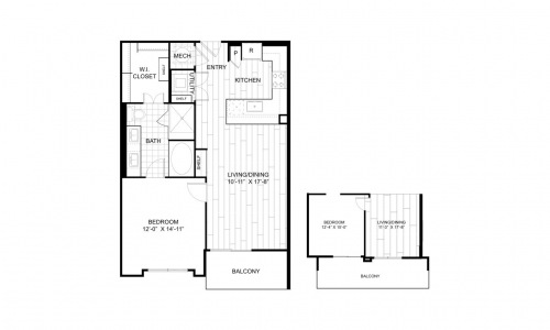 P.1E.4 One Bed/One Bath Luxury Apartment Floorplan - Fantastic One-Bedroom at Brady