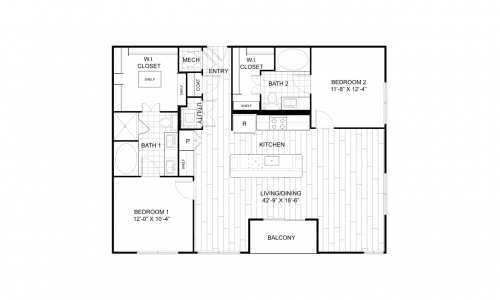 P.2J Two-Bedroom Luxury Apartment Floorplan