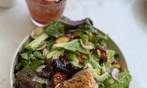 Salmon salad with chopped veggies - pic by Samantha P on Yelp - Flower Child on Cedar Springs