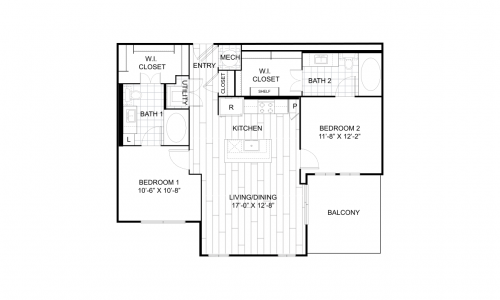 P.2A Two Bed/Two Bath Luxury Floorplan