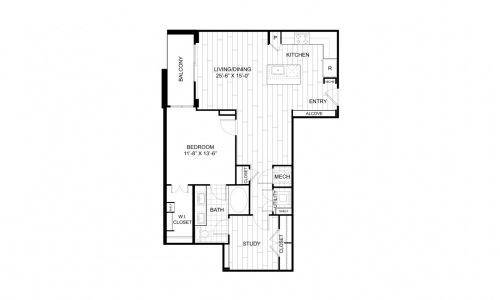 P.1V One Bed/One Bath/Study Luxury Floorplan - Unique Luxury is Waiting for You